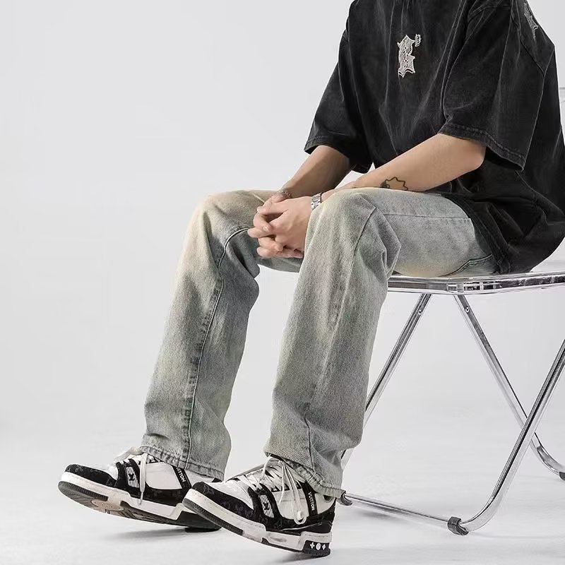 Quần Jean Dài Dáng Suông Ống Rộng Màu Vàng Bùn Phong Cách Đường Phố Mỹ Thời Trang Mùa Hè Cho Nam Và Nữ