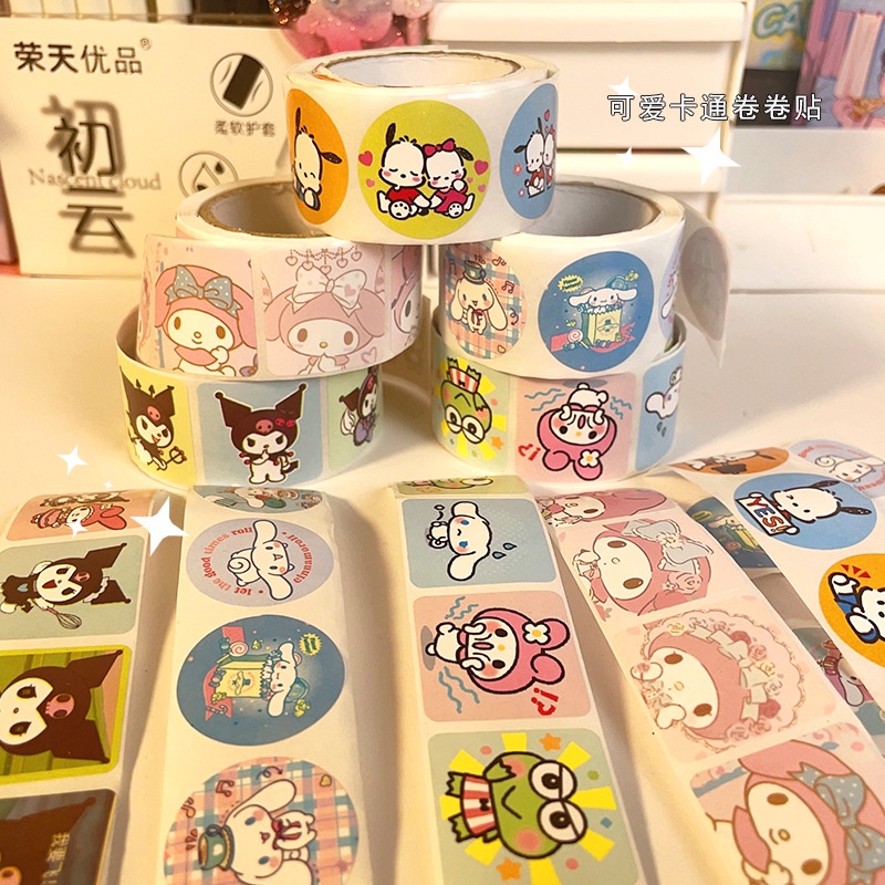 ⚡CÒN HÀNG⚡ 200 Cái/cuộn Sanrio Stickers Tape Sealing Stickers Hoạt Hình Dễ Thương Melody Cinnamoroll Kuromi Phần Thưởng Cho Trẻ Em Hình Dán Trang Trí Quà Tặng