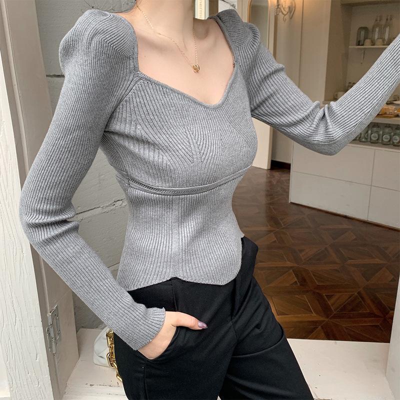 Áo Thun Tay Dài Cổ Vuông Thiết Kế Độc Đáo Thời Trang Mùa Thu Cho