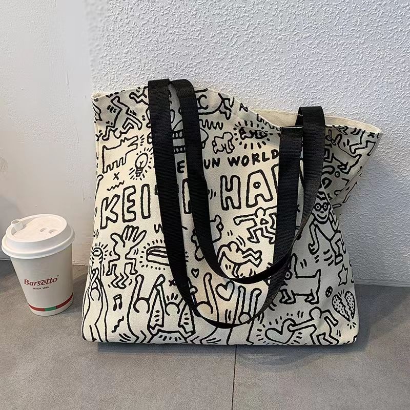Bag female student one-shoulder portable canvas bag phiên bản hàn quốc đơn giản large-capacity campus style class bag com