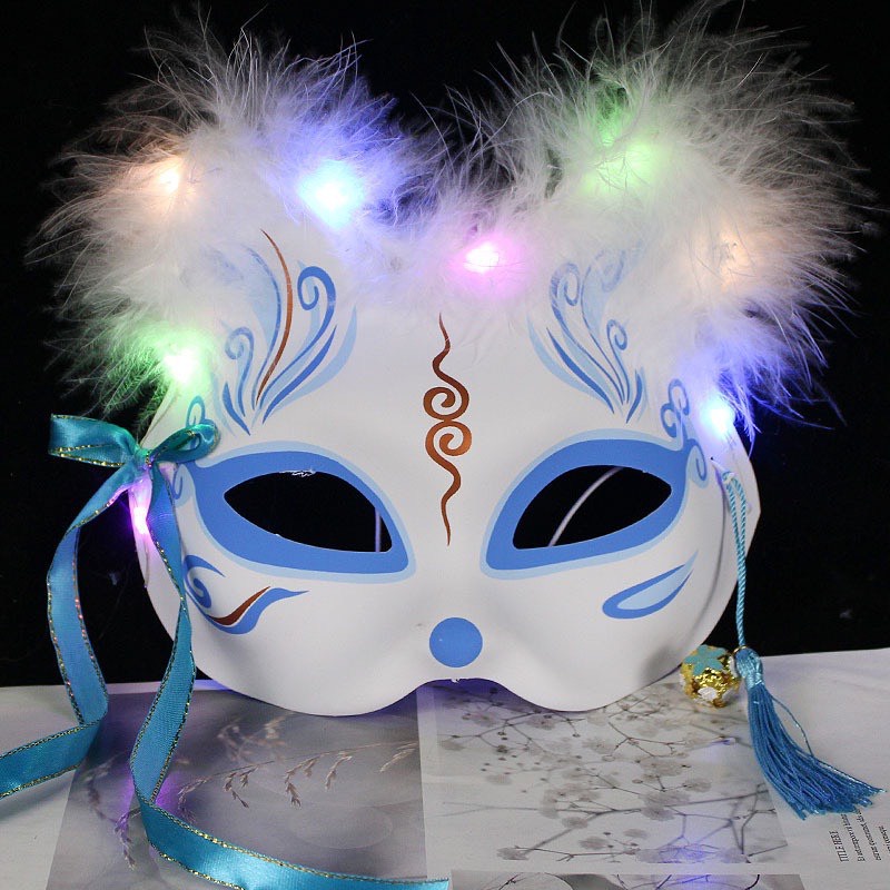 Mặt nạ mèo hóa trang Halloween phong cách Nhật Bản có đèn đẹp mặt nạ cáo nửa mặt