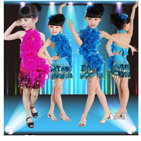 Trang phục trẻ em trẻ em quần áo khiêu vũ latin cô gái latin sequins lông vũ biểu diễn mặc đồng gong wilhelmy váy khiêu vũ