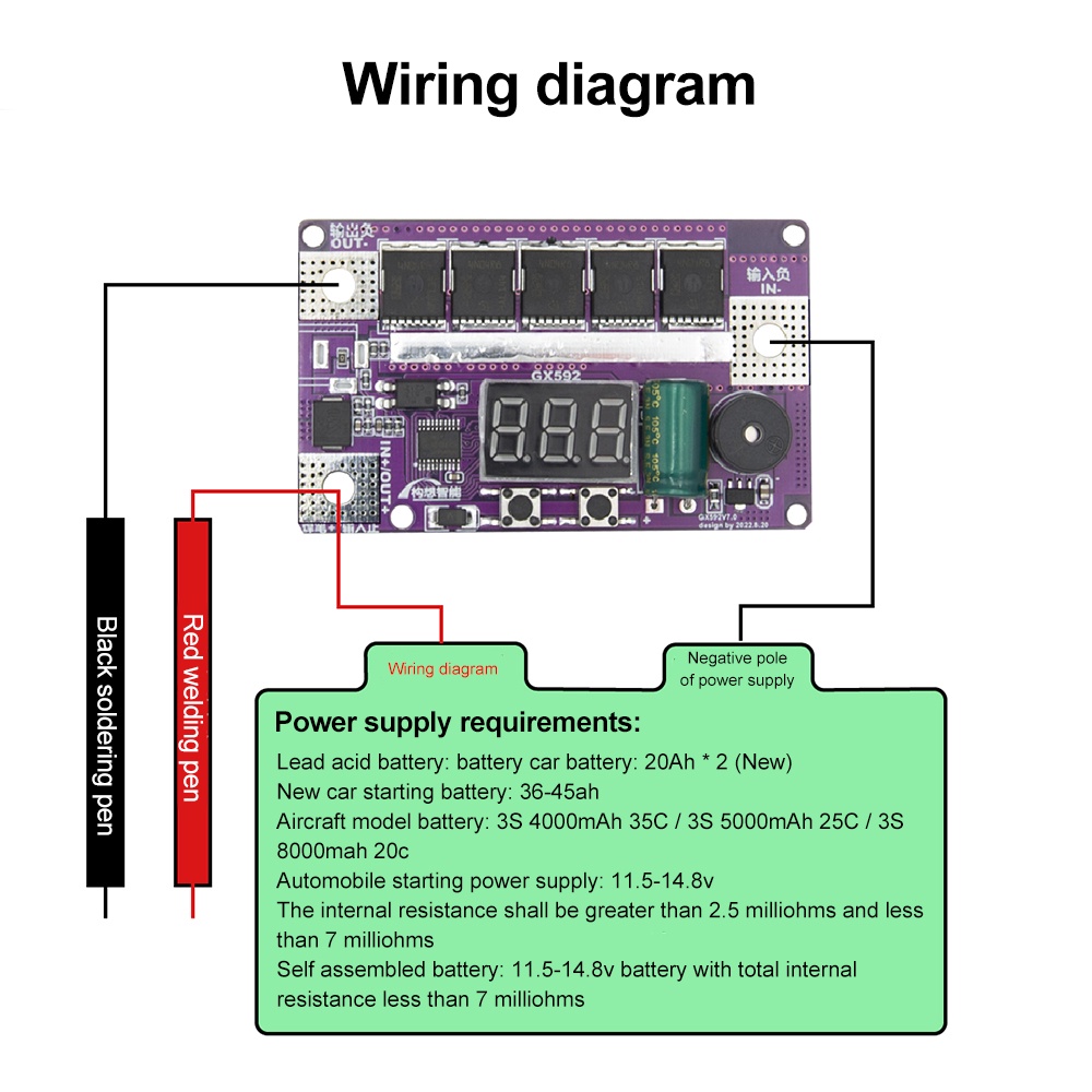 Voktta dc 12v diy máy hàn điểm di động bộ lưu trữ pin bảng mạch pcb thiết bị hàn máy hàn điểm cho 18650 26650