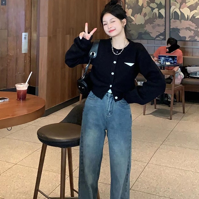 Usd ✿ Thời trang dệt kim cardigan áo len màu rắn dài tay áo ngắn phụ nữ hàng đầu