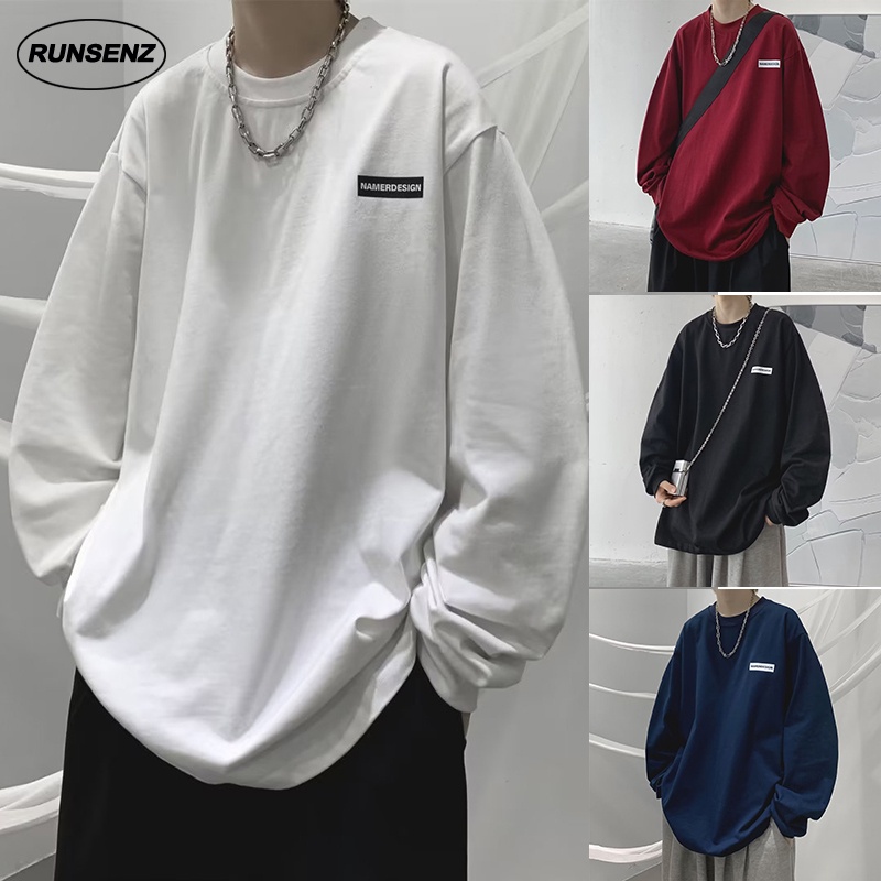 M-8xl phong cách lười biếng hàn quốc oversize tee men plus size t áo sơ mi rời cổ tròn dài tay áo