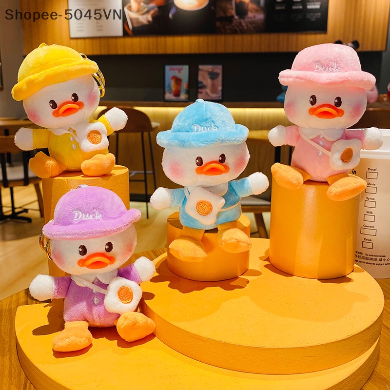 Hàng sẵn sàng vịt đi học sang trọng dễ thương đồ chơi nhồi bông mềm móc chìa khóa phim hoạt hình búp bê chìa khóa cặp đôi túi treo ch móc khóa cho trẻ em quà tặng cô gái (h)