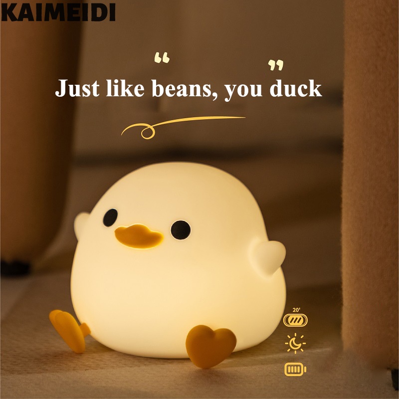 Kaimeidi doudou duck night light phòng ngủ đầu giường sạc với đèn ngủ pat ánh sáng thời gian đèn bàn trẻ em bảo vệ môi trường silicone