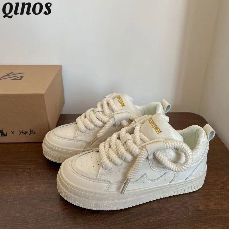 Qinos ladies shoes spring and autumn new niche thiết kế ban đầu dành cho sinh viên giày bánh mì nền tảng thông thường đa năng
