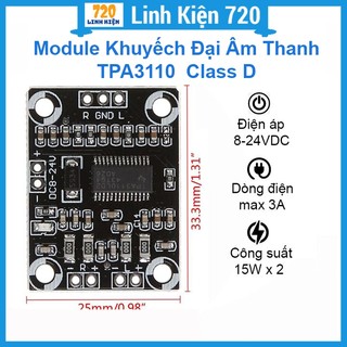 Module khuyếch đại âm thanh tpa3110 2x15w 8-18vdc 3a class d