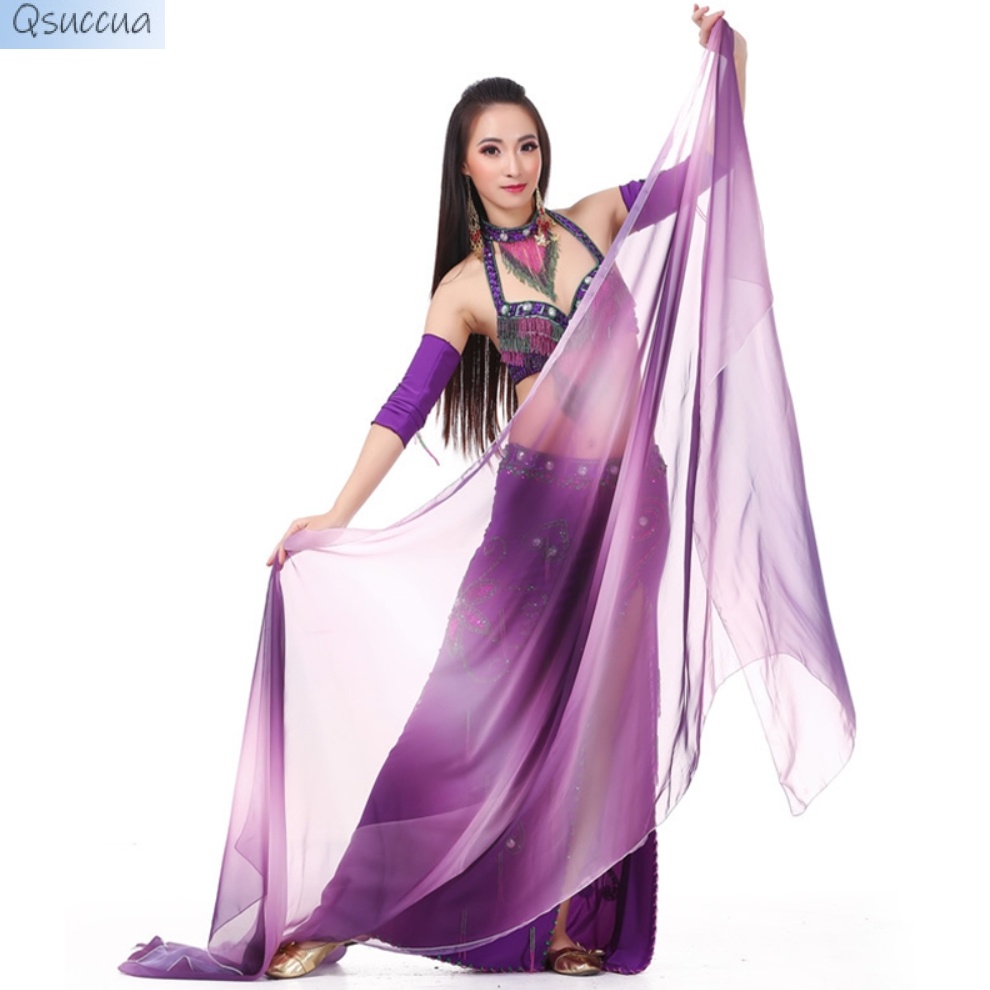 Qsuccua dành cho phụ nữ dành cho người lớn múa bụng mô phỏng lụa nhiều màu phụ kiện biểu diễn khăn quàng cổ 250 * 120cm