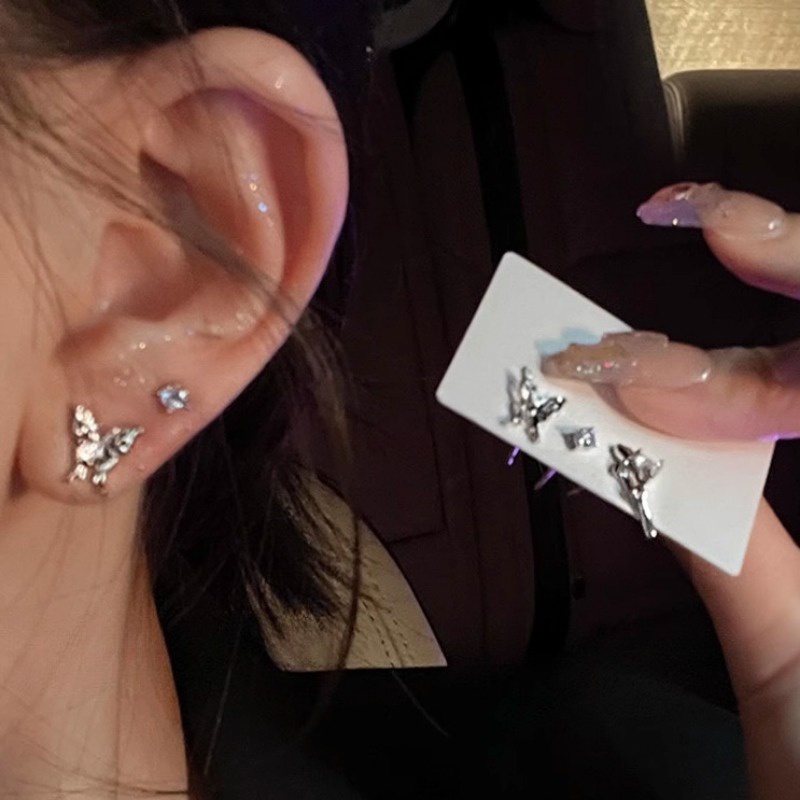 6 Khuyên tai dạng hat WE FLOWER bạc S925 không gây dị ứng hình bướm trái tim đính zircon lấp lánh cho nữ