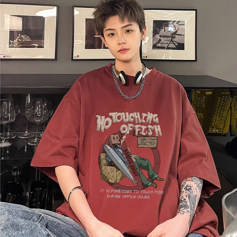 Men's t-shirt mùa hè mỹ xu hướng retro thương hiệu lỏng lẻo heavy duty cotton half sleeve tops