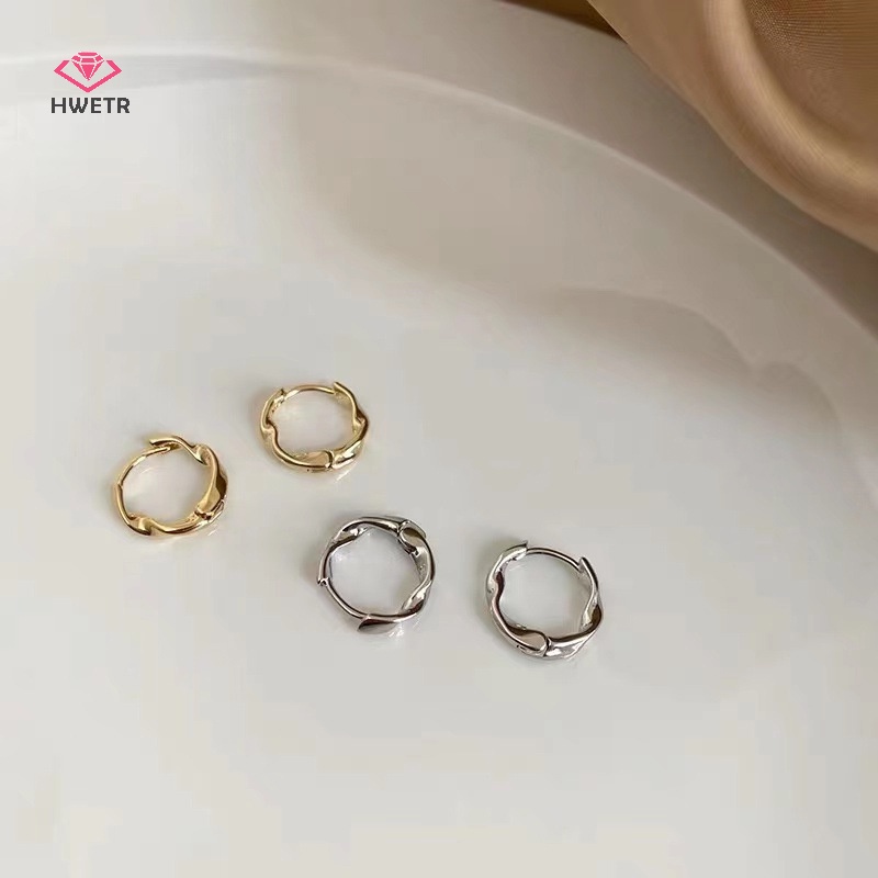 Bông tai HWETR hình tròn xoắn không đều hình học màu bạc đơn giản làm quà tặng cho nữ