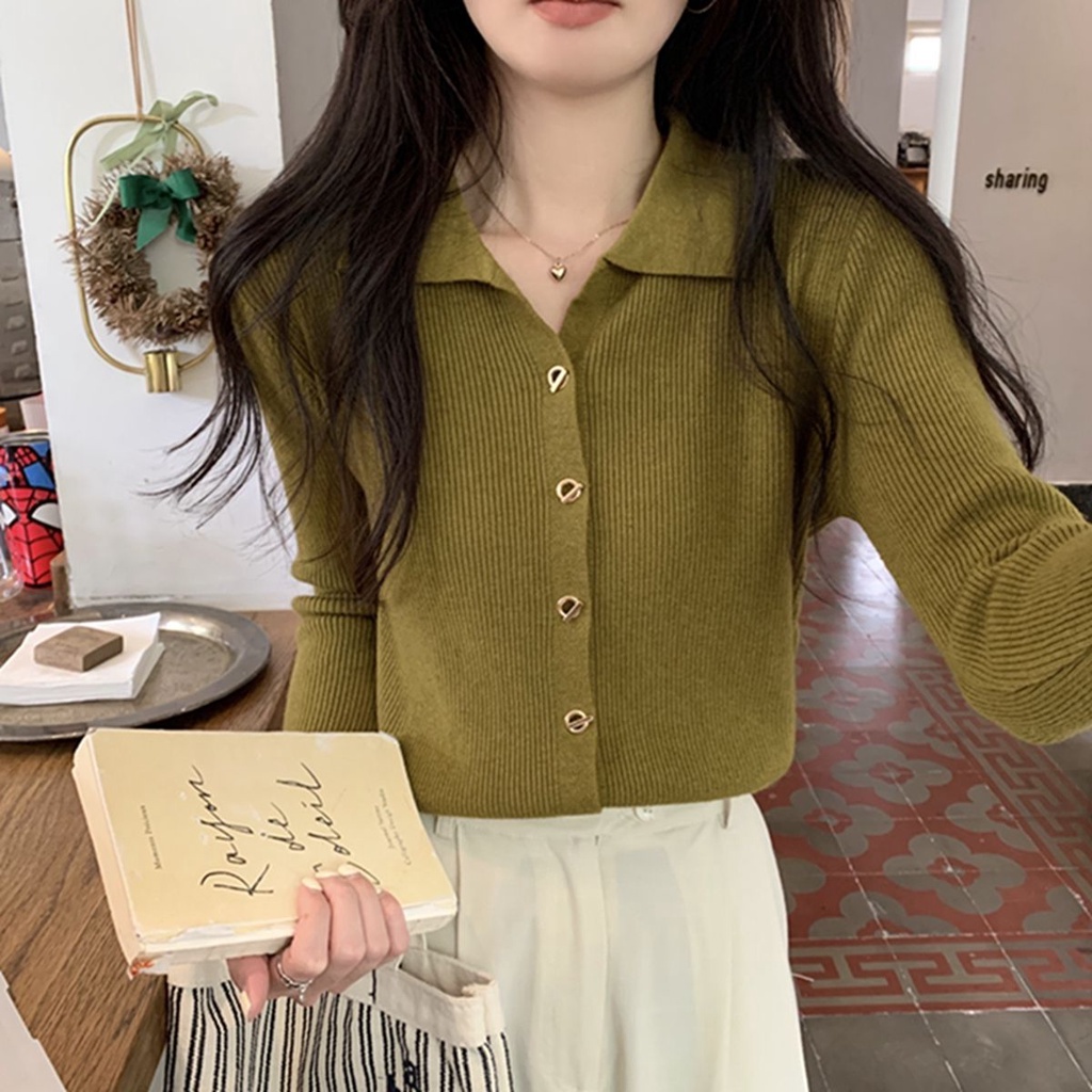 Autumn winter long-sleeved t-shirt phụ nữ polo collar sweater base top