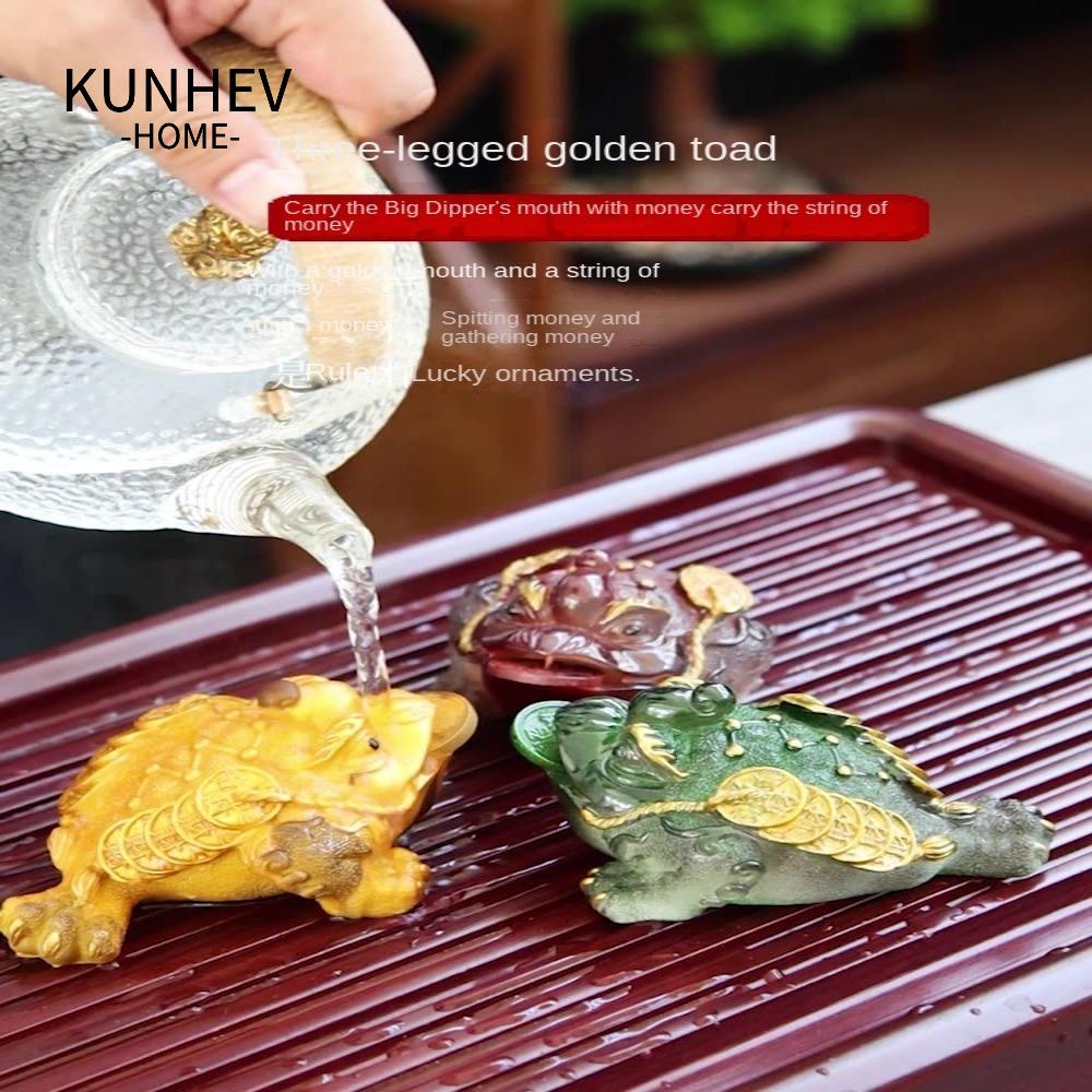 KUNHEV Trà cóc vàng thú cưng, trà đổi màu vàng đỏ thú cưng, khay trà dễ thương nhựa màu xanh lá cây nâng cao trang trí bàn trà cóc vàng