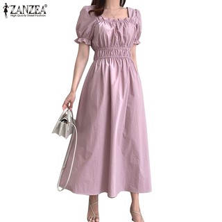 Zanzea phụ nữ thời trang hàn quốc đường viền cổ bong bóng tay ngắn thun eo váy kỳ nghỉ