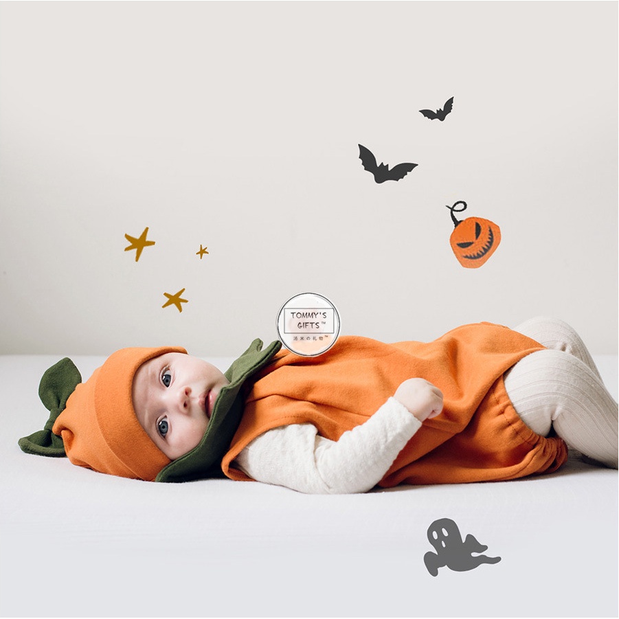 Bộ Đồ Ngủ Liền Thân Hình Bí Ngô Phong Cách halloween Dành Cho Trẻ Em Mới Sinh