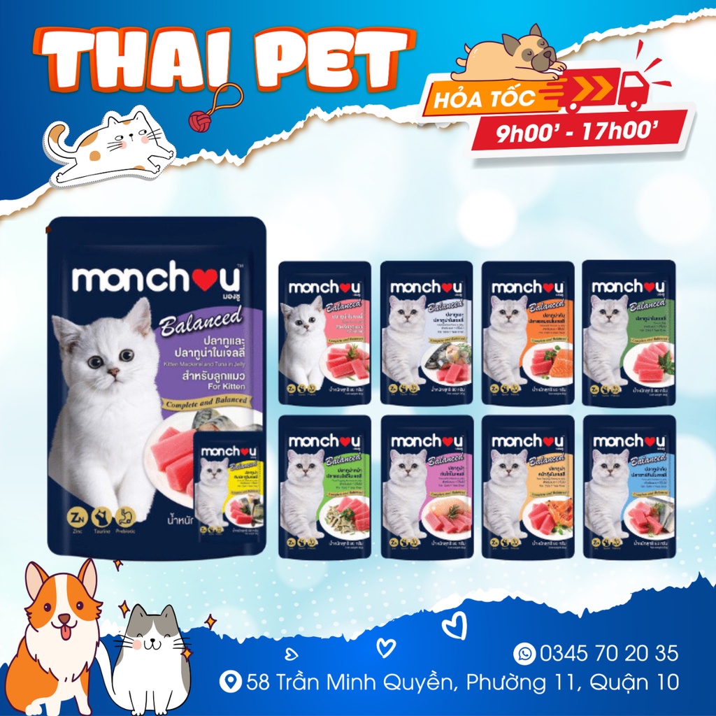 Pate Monchou mèo 80g Thịt Cá thật chứa Krill oil bổ não