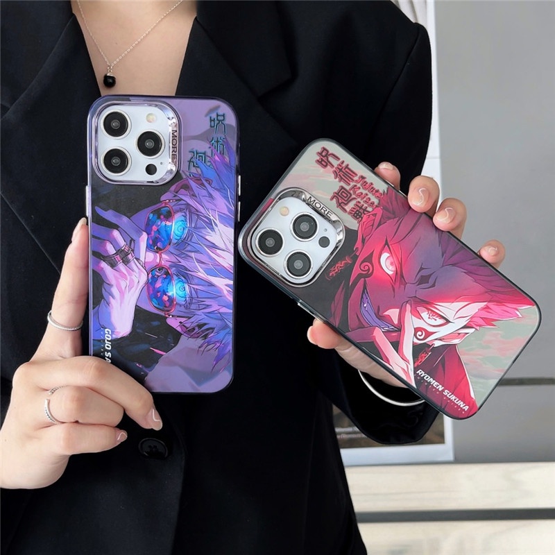 Color-plated jujutsu kaisen gojo satoru anime cartoon phone case cho iphone 11 14 13 12 pro max cover
