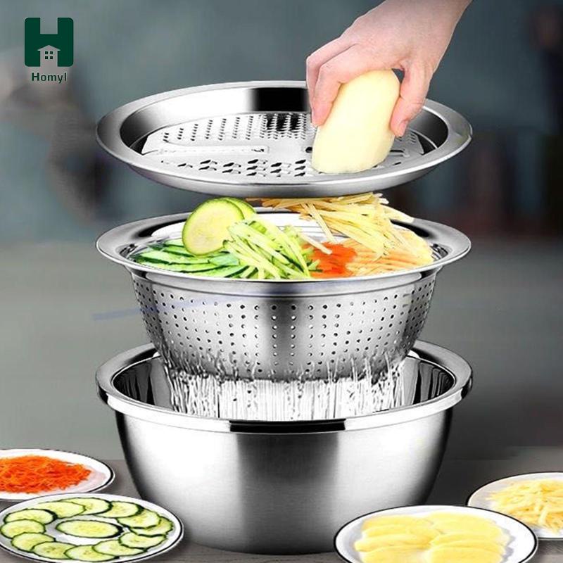 Máy thái rau 3x, bát làm salad, máy xay julienne đa chức năng, chậu bằng thép không gỉ với máy cắt rau củ cho khoai tây, gừng