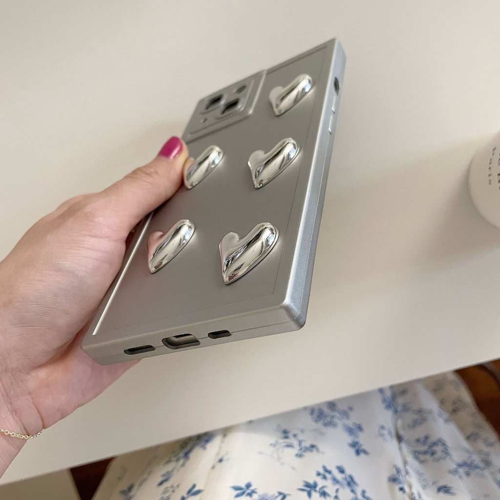 Ốp Điện Thoại Hình Vuông Mạ Họa Tiết Trái Tim Cho Iphone 13 14Pro max 12 / 11