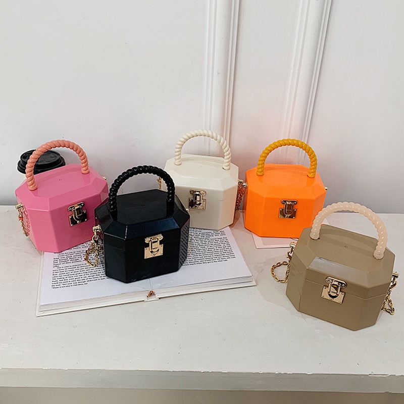 Ielgy Túi Hộp Đựng Son Môi / Túi Xách Đeo Vai Hình oval Màu Kẹo Phối Dây Xích Bằng Acrylic