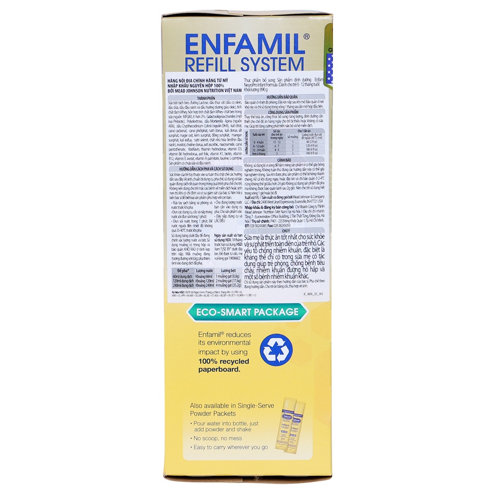 Sữa Enfamil NeuroPro Infant Formula, 0 - 12 tháng, 890g (hộp giấy)