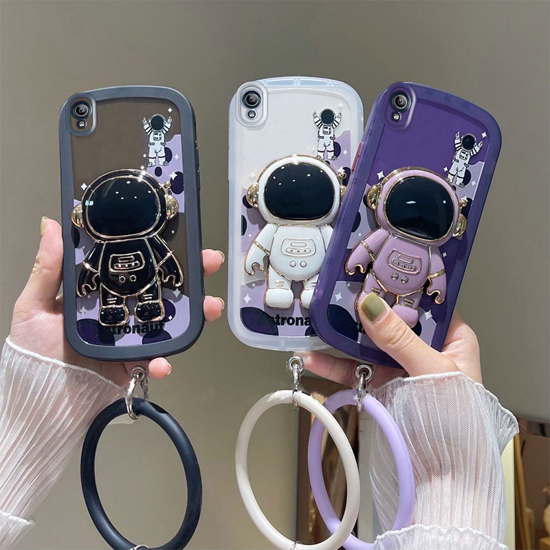 Ốp Điện Thoại Dẻo Họa Tiết Phi Hành Gia Kèm Giá Đỡ Và Vòng Đeo Tay Cho Vivo Y91C Y1S 1820 1929