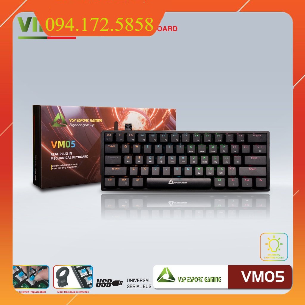 Giá siêu rẻ Bàn phím Cơ Gaming Mini VSP Esport VM05 - 9 chế độ Led, 61 Keys - Phụ Kiện 1986