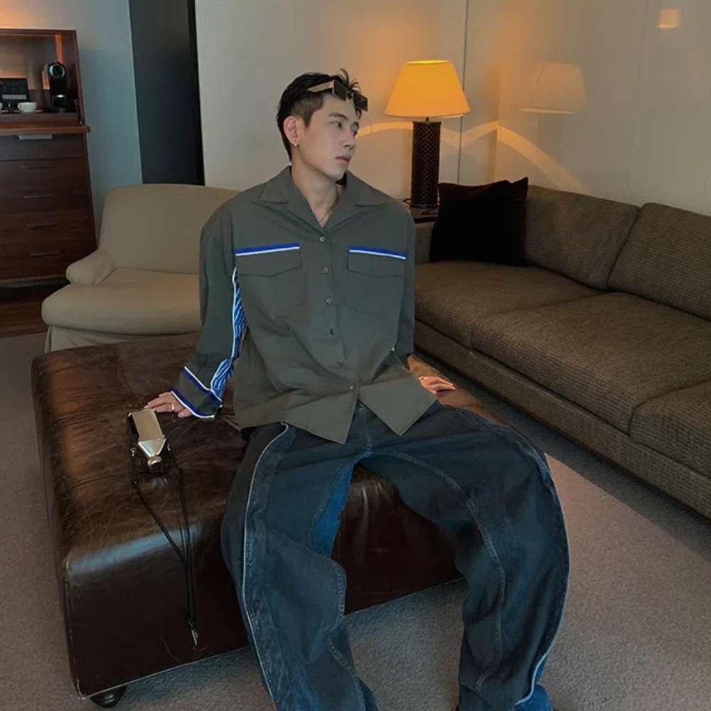 Áo Sơ Mi Chất Liệu Cotton Dày Dặn Họa Tiết Kẻ Sọc Màu Xanh Lá Thời Trang Mùa Thu Phong Cách Hàn Quốc