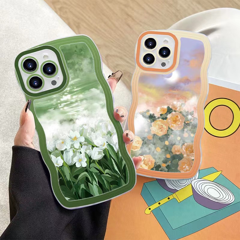 Ốp lưng Oppo Reno 8t 8z 8 7 6 5 4 3 5f 4 4f 7z F11 Pro F9 Pro F5 Youth F7 F1s A93 A94 A91 Oil Painting flower Wave edge soft phone case