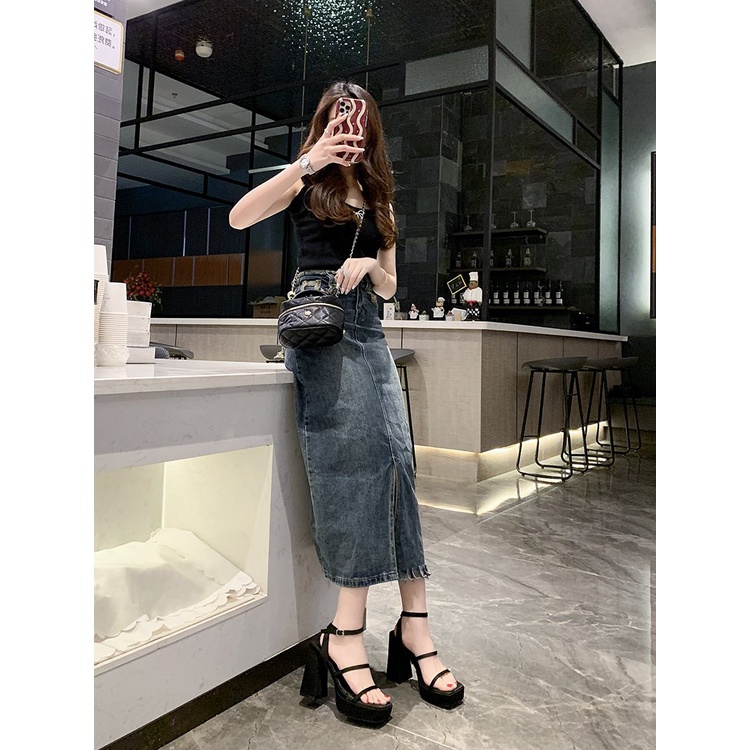 Sandal Cao Gót 8cm Hở Ngón Mũi Vuông Bằng Cao Su PU Phong Cách Hàn Quốc Thời Trang Mùa Hè Hàng Mới 2023