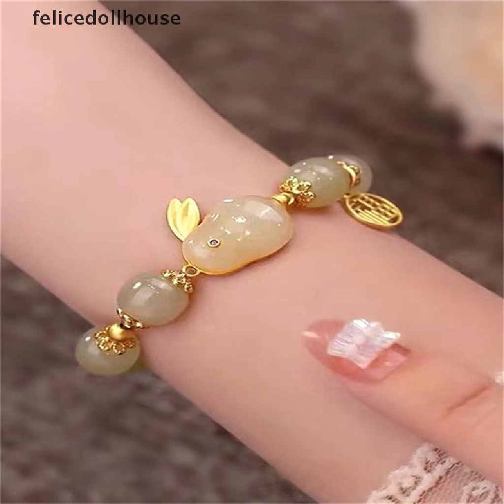 Vòng Tay Chuỗi Hạt Đá Tự Nhiên Mặt Thỏ May Mắn Thời Trang Cho Cặp Đôi