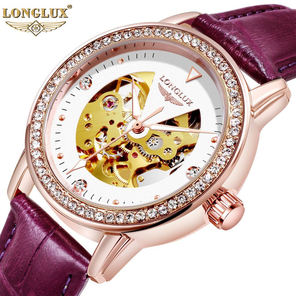 Đồng Hồ Cơ Tự Động Longlux 013G Với Dây Đeo Da Thật Chống Thấm Nước