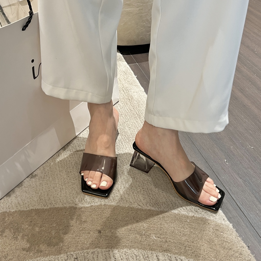 Dép Cao Gót Quai Ngang Trong Suốt Thời Trang Mùa Hè 2023 Cho Nữ