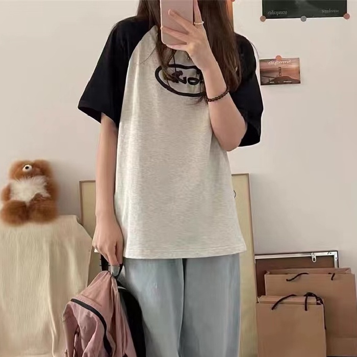 Áo Thun 100% Cotton Tay Ngắn Dáng Rộng In Họa Tiết Hoạt Hình Phong Cách Hàn Quốc Thời Trang Cho Nữ