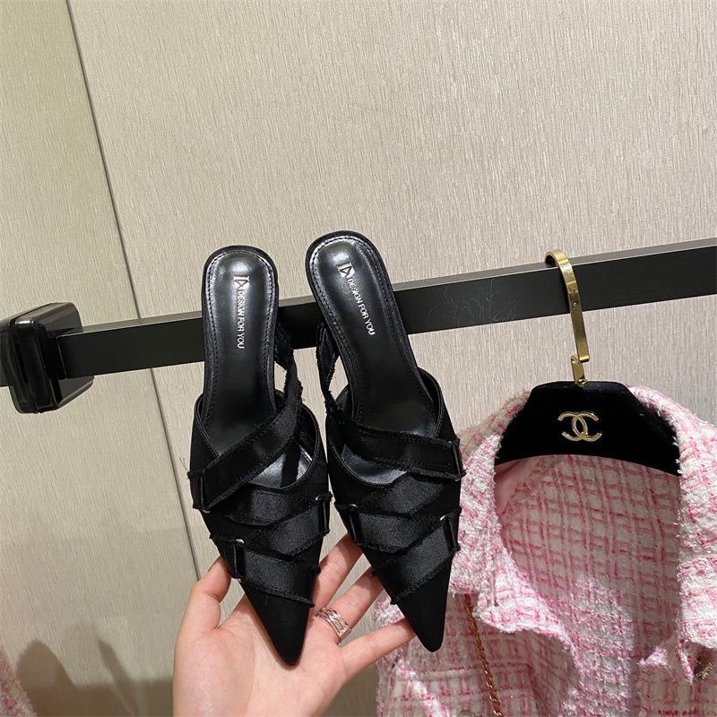 Dép Cao Gót Mũi Nhọn Chất Liệu denim Thời Trang Mùa Hè 2023 Cho Nữ