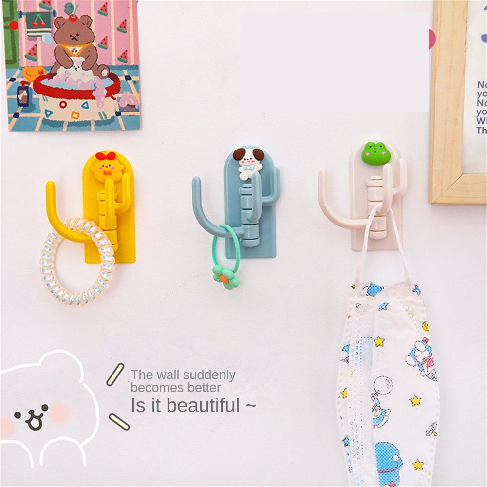 Ღ Móc Xoay Đa Năng Móc Ba Móc Hoạt Hình Không Cần Đục Lỗ Móc Viscose Treo Cửa Tường Móc Treo Trang Trí Nhà Cửa