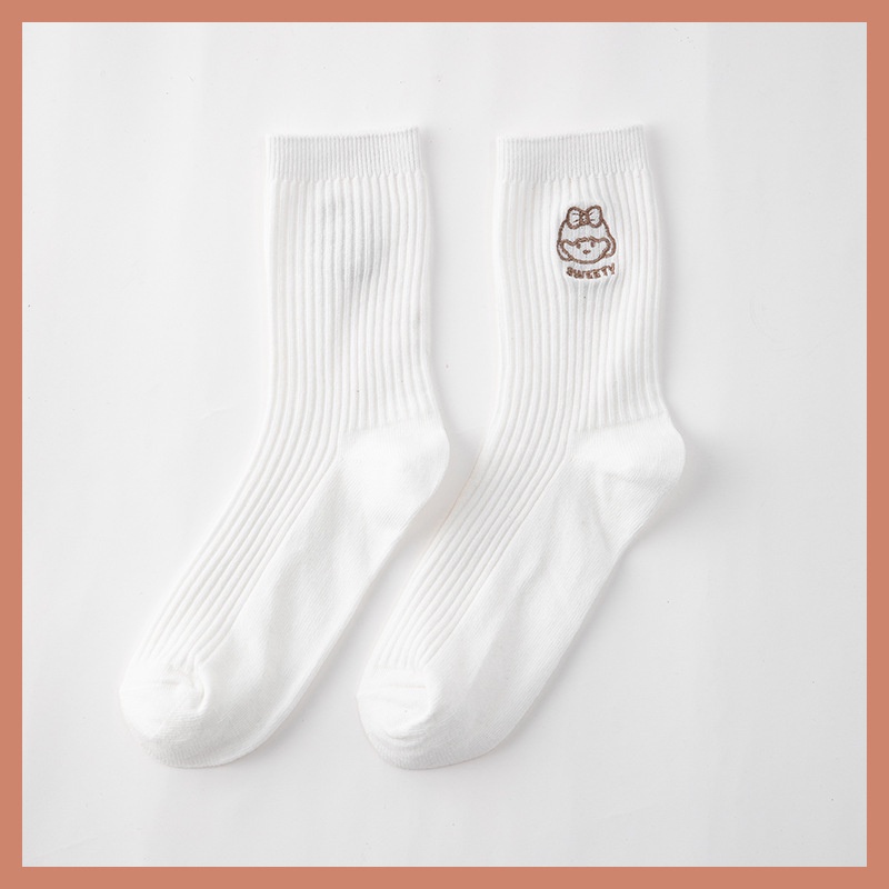 Vớ Cotton Cổ Vừa Họa Tiết Hoạt Hình Đơn Giản Thời Trang Xuân Hè Cho Nữ
