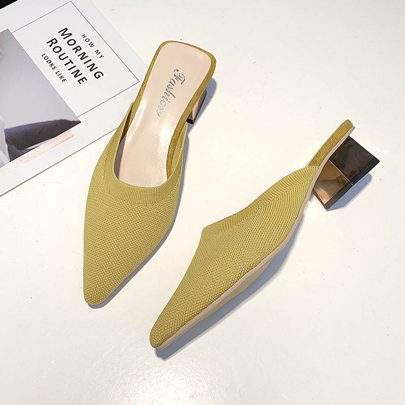 Dép Cao Gót Mũi Nhọn Dệt Kim Thoáng Khí Thời Trang Cho Nữ