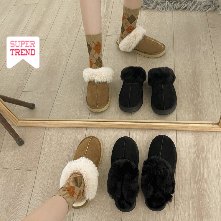 Giày Lười Mũi Tròn Bằng Cotton Màu Trơn Giữ Ấm Thoải Mái Thời Trang Mới