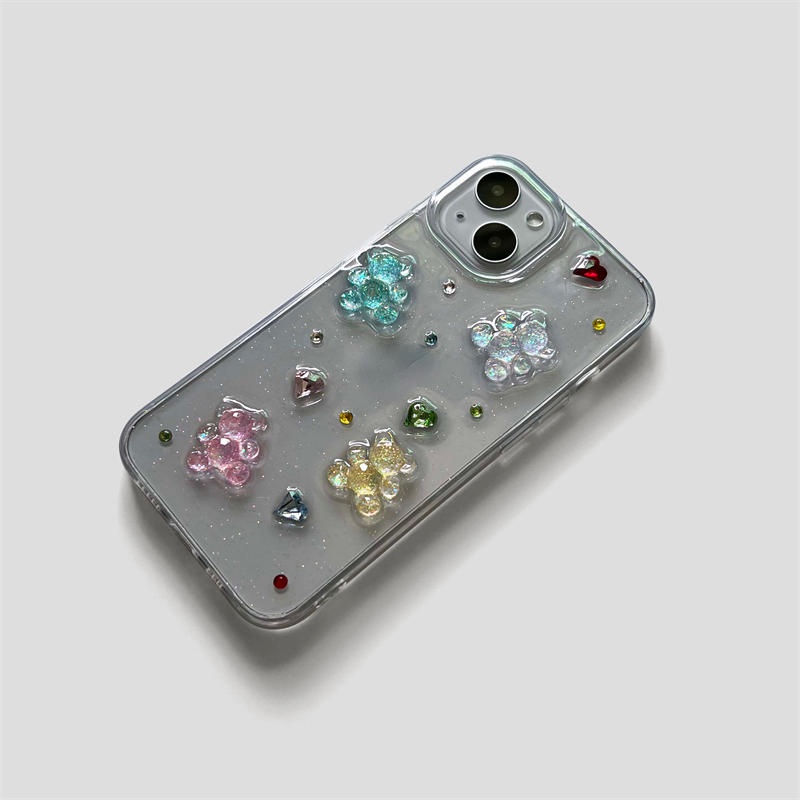 Ốp Điện Thoại Mềm Màu Kẹo Hình Gấu 3D Dễ Thương Cho iPhone 14 13 12 11 Pro MAX + X XS MAX XR 7 8 + SE 2022 2020 14 + 13Mini 12Mini