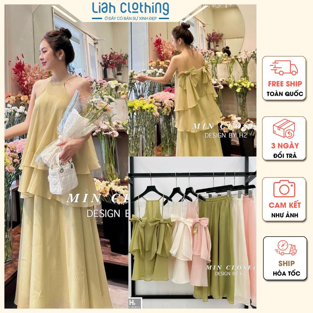 S3-285 | Set tơ áo 2 dây nơ ngực quần ống rộng culottes | Min design by H2 | Liah clothing