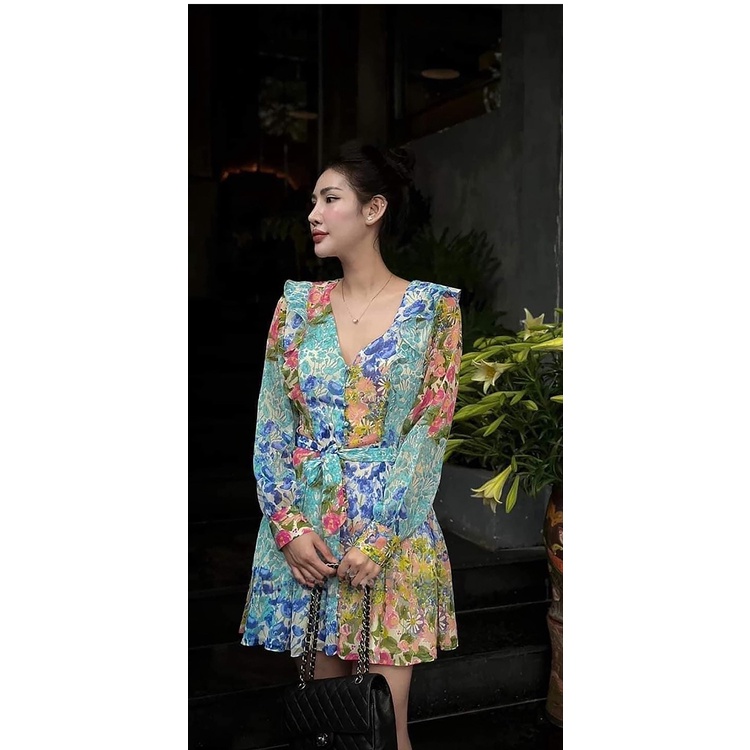 Đầm Zara In Họa Tiết Trang Trí Nơ Đóng Cúc Phối Thắt Lưng Nhiều Lớp Thời Trang Mùa Xuân 22892149