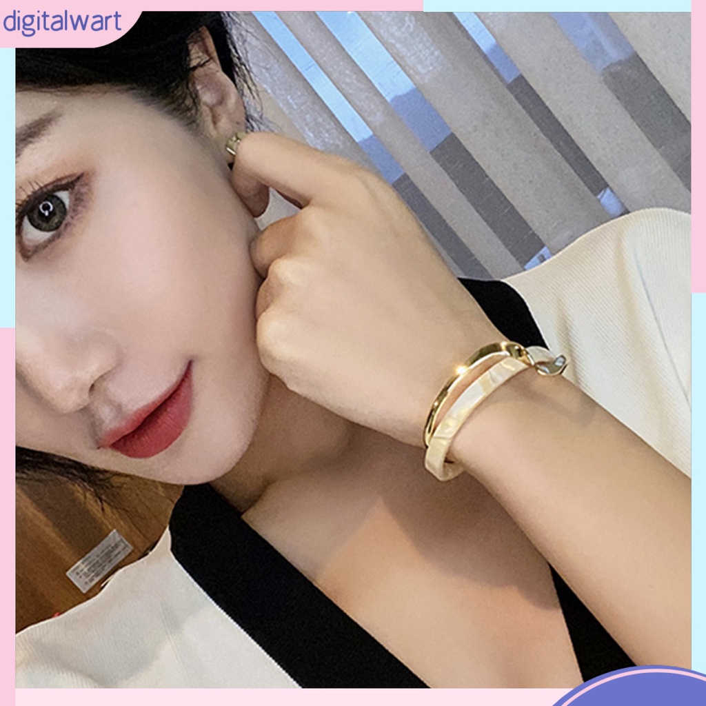 Vòng Tay Hở Đánh Bóng Gương Hai Lớp Dạng Mở Mạ Điện Sáng Bóng Đơn Giản Có Thể Điều Chỉnh Mặc Hàng Ngày [DIL]