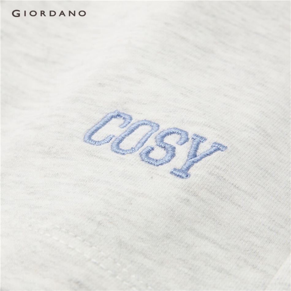 Giordano quần đùi nữ vải thun cotton 100% cạp co giãn hình thêu chữ cái phong cách giản dị dệt kim 05403455