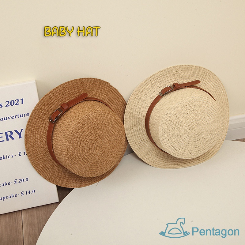 Mũ Cói Rộng Vành Che Nắng Phối Thắt Lưng Bằng Da Thời Trang Mùa Hè Cho Bé Trai Và Gái