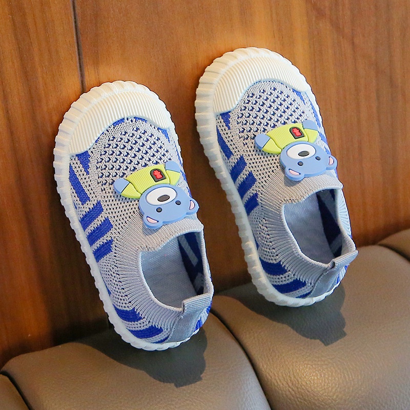 Giày Sneaker Đế Mềm Chống Trượt Dệt Kim Thoáng Khí Có Tai Gấu Dễ Thương Dành Cho Bé Trai Gái 1-3 Tuổi