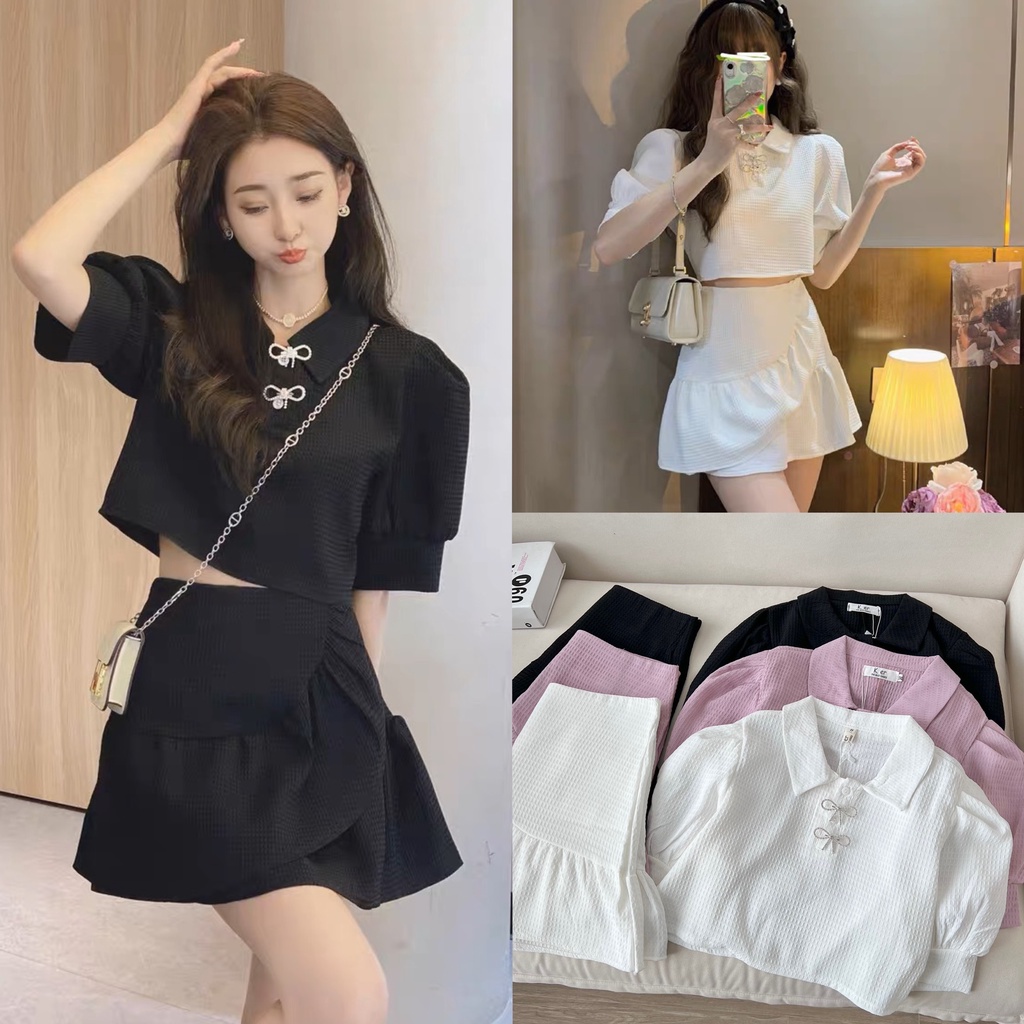 Set Áo croptop kèm nơ đá Chân Váy kiểu dáng xòe