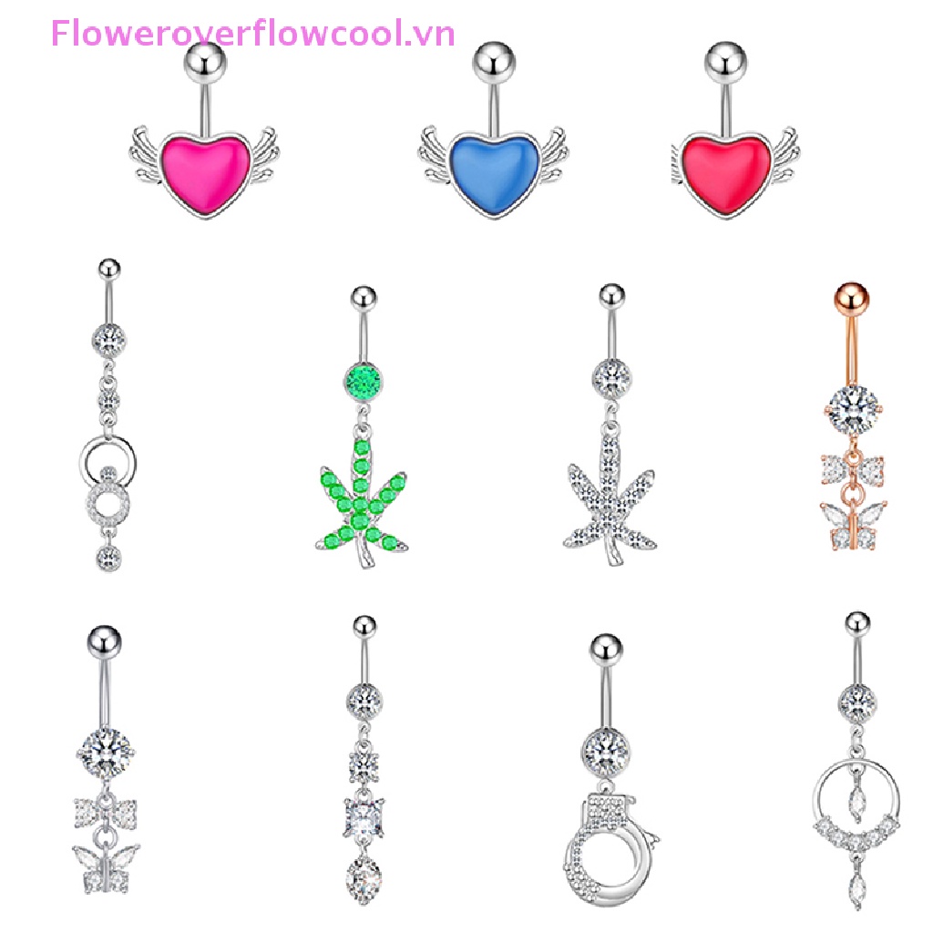 1 Khuyên Rốn Hình Trái Tim / Bướm Đính Đá Pha Lê
